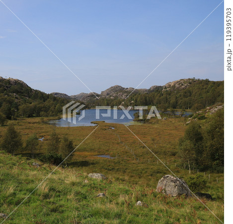 Small lake near Egersund, Norway. 119395703