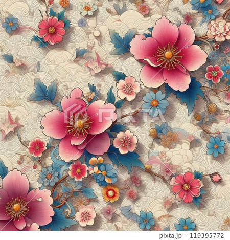 日本の伝統美を感じる優雅な花柄パターン 119395772