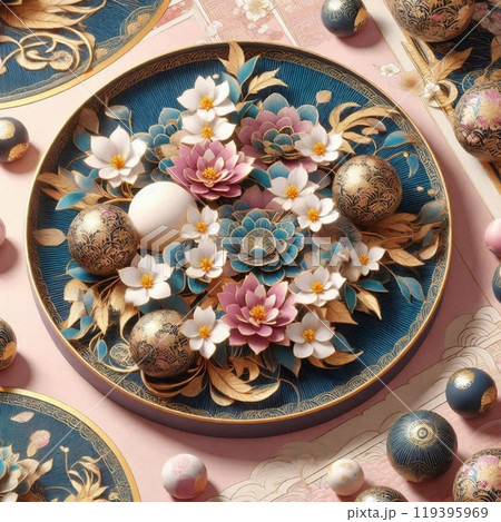 パステルカラーで彩る繊細な和風花柄 119395969