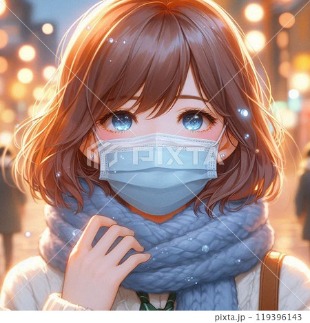 風邪をひいてマスクをしている女性・イラスト 119396143