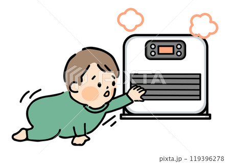 石油ファンヒーターに触れそうな子供のイラスト 119396278
