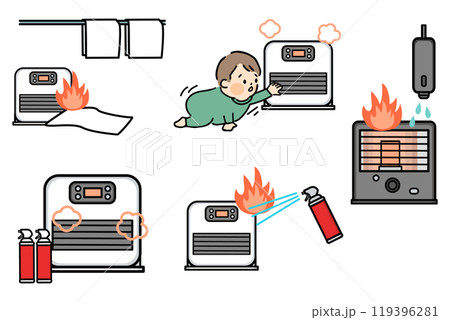 ストーブ・ファンヒーター火災事故イラストセット 119396281