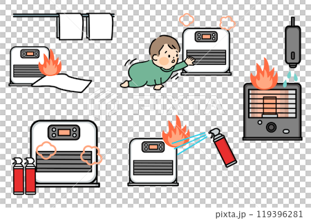 爐扇加熱器火災事故插圖集 爐扇加熱器火災事故插圖集 119396281