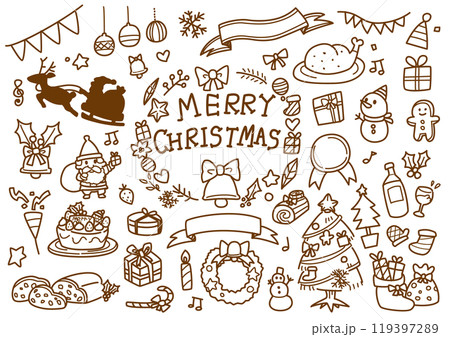 クリスマス手描きセット 線画のイラスト素材 [119397289] - PIXTA