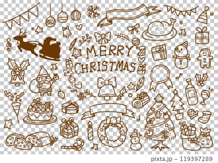 クリスマス手描きセット 線画のイラスト素材 [119397289] - PIXTA