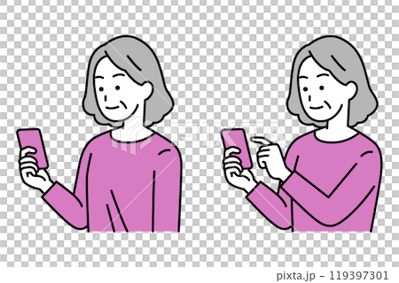 A set of elderly women holding (holding/operating) a smartphone 119397301