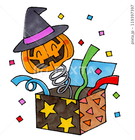 ビックリ箱から飛び出すハロウィンのカボチャ 119397397