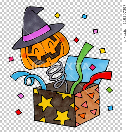 ビックリ箱から飛び出すハロウィンのカボチャ 119397397