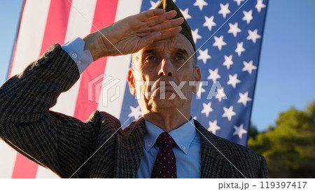 American Veteran Greets And Moves With His Handkerchief During Memorial Day American Veteran Greets And Moves With His Handkerchief During Memorial Day 119397417