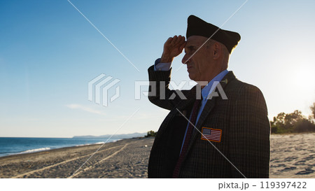 United States Veteran Military Salutes The Passage Of The American Ship In Ocean 119397422