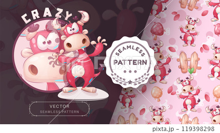 Cartoon character pretty animal cow dino - seamless pattern Cartoon character pretty animal cow dino - seamless pattern 119398298