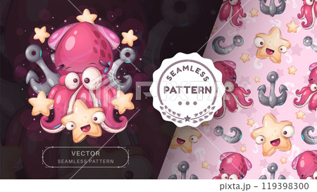 Seamless pattern cartoon character adorable squid, 119398300