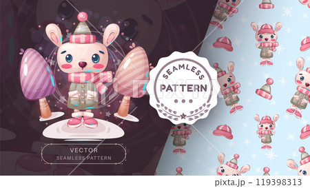Cartoon character childish animal rabbit in forest - seamless pattern 119398313