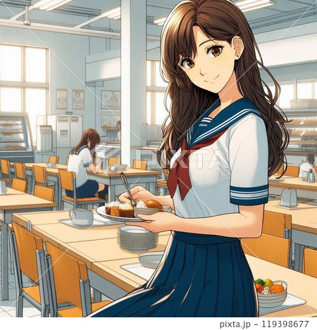 食堂のある高校 セーラー服の女性生徒 食堂のある高校 セーラー服の女性生徒 119398677