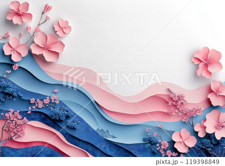 白い紙にピンクとブルーの波模様の背景 119398849