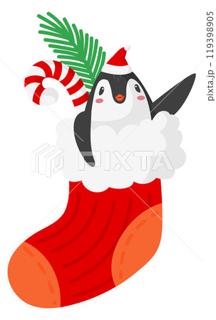 Penguin in christmas sock. New year holiday mascot 119398905