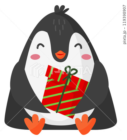 Penguin with gift box. Christmas celebration cute mascot 119398907