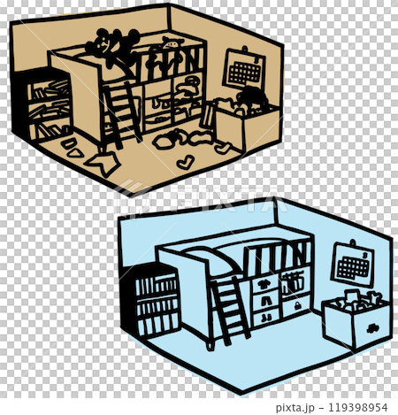 兒童房：凌亂的房間和整潔的房間 119398954