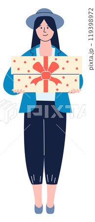 Party present. Young woman hold gift box 119398972