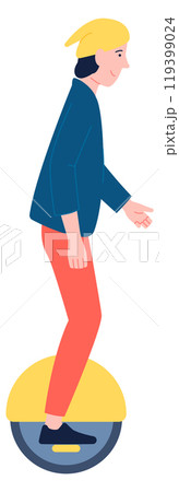 Guy on monowheel color character. Young active man 119399024