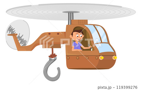 Boy in helicopter. Cartoon cargo air transport flying Boy in helicopter. Cartoon cargo air transport flying 119399276