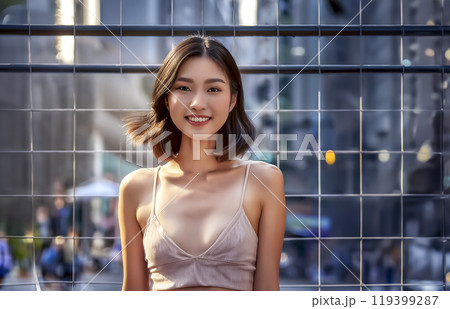 街角に立つ若い女性のイメージ素材 119399287