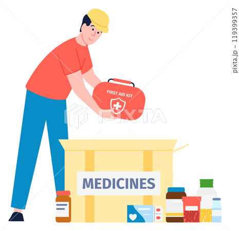 Medicines donation box. Health care charity icon 119399357