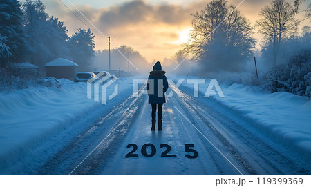 Winter Road with Year 2025 Marked 119399369