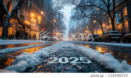 Winter Road with Year 2025 Marked 119399370