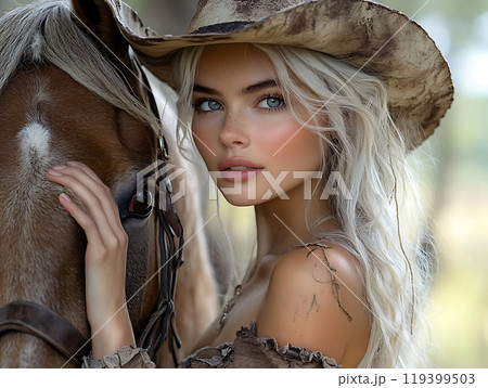 Close-up of Cowboy and Horse 119399503