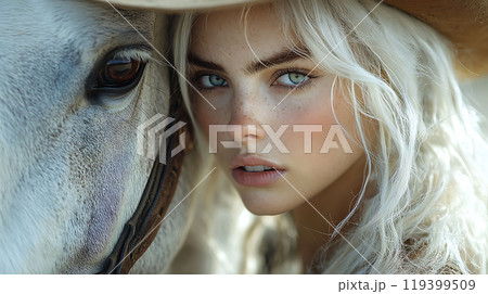 Close-up of Cowboy and Horse 119399509