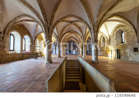 Alcobaca, Portugal - Mar 08, 2024: The dormitory of Alcobaca monastery of Santa Maria at Alcobaca, Portugal Alcobaca, Portugal - Mar 08, 2024: The dormitory of Alcobaca monastery of Santa Maria at Alcobaca, Portugal 119399648