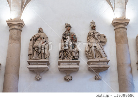 Alcobaca, Portugal - Mar 08, 2024: The Hall of the Kings at Alcobaca monastery of Santa Maria at Alcobaca, Portugal Alcobaca, Portugal - Mar 08, 2024: The Hall of the Kings at Alcobaca monastery of Santa Maria at Alcobaca, Portugal 119399686