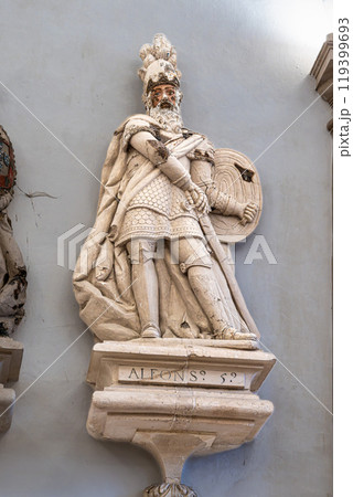 Alcobaca, Portugal - Mar 08, 2024: The Hall of the Kings at Alcobaca monastery of Santa Maria at Alcobaca, Portugal Alcobaca, Portugal - Mar 08, 2024: The Hall of the Kings at Alcobaca monastery of Santa Maria at Alcobaca, Portugal 119399693