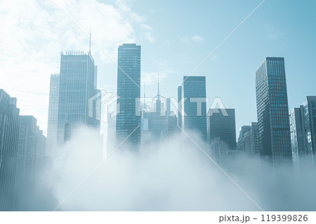 Aerial view of fog between skyscrapers in a big city Aerial view of fog between skyscrapers in a big city 119399826