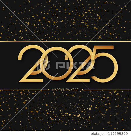 Elegant Gold 2025 Happy New Year Celebration Black Background. Vector Elegant Gold 2025 Happy New Year Celebration Black Background. Vector 119399890
