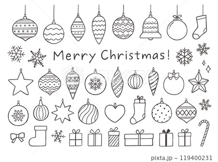 クリスマスのオーナメントやプレゼントのイラストセット 119400231