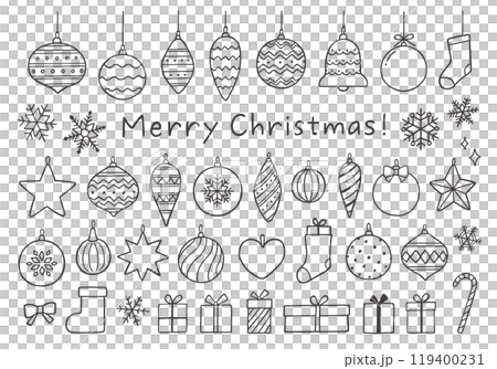 クリスマスのオーナメントやプレゼントのイラストセット 119400231