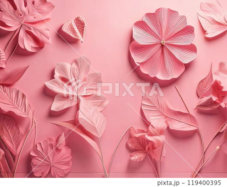 《AI画像》ピンクの背景に飾られたピンクの花々 119400395