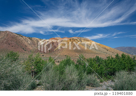 Picturesque canyon with hills of different colors. Kyzyl-Chin tract, Altai Mars 119401880