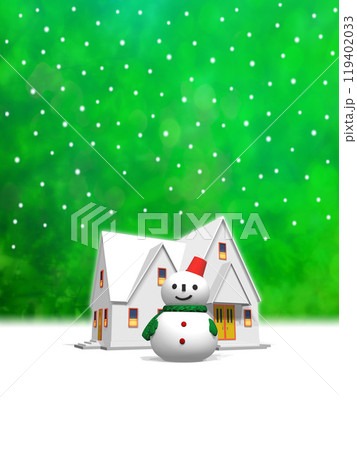 雪が積もる家と雪だるま 雪が積もる家と雪だるま 119402033