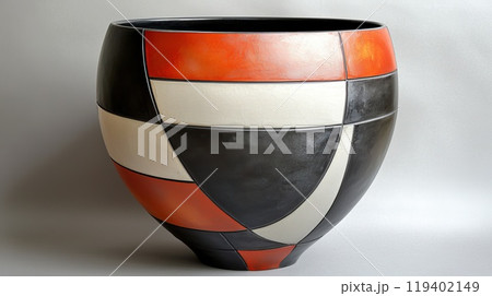 Modern Geometric Ceramic Vase with Red and Black Abstract Design 119402149