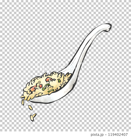 Hand-drawn illustration of fried rice with a spoon Hand-drawn illustration of fried rice with a spoon 119402407