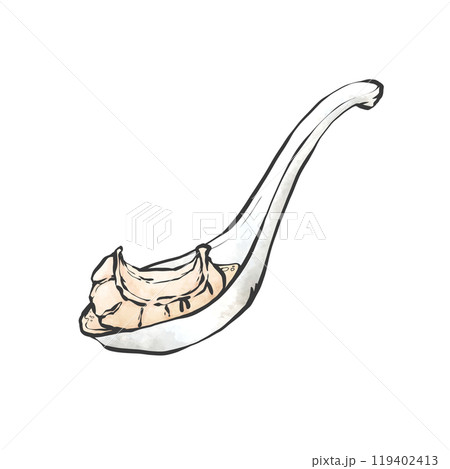 レンゲで水餃子の手書き筆絵風イラスト 119402413