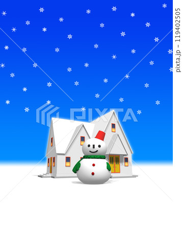 雪が積もる家と雪だるま 雪が積もる家と雪だるま 119402505