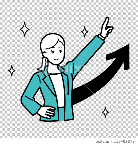 Arrow up Illustration of a female business person 119402878