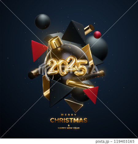 Happy New Year. Golden 2025 numbers Christmas ball 119403165