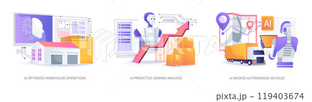 AI in Logistics and Warehousing abstract concept vector illustrations. 119403674