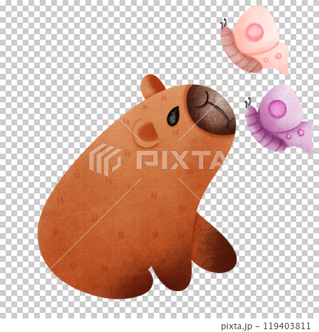 Capybara with pink and purple butterflies 119403811