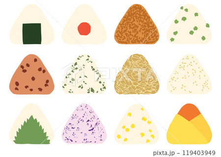 シンプルなおにぎりのイラストセット ベクター素材 シンプルなおにぎりのイラストセット ベクター素材 119403949